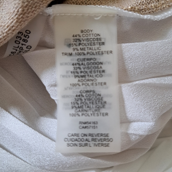 Calvin Klein Sweater 3/4 Sleeve Gold Metallic Size Large Cream Layered Blouse - Picture 11 of 14